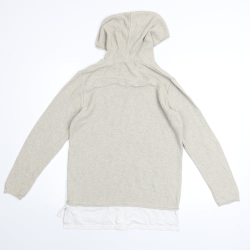 River Island Men Beige Knit Pullover Hoodie Size S Regular Fit