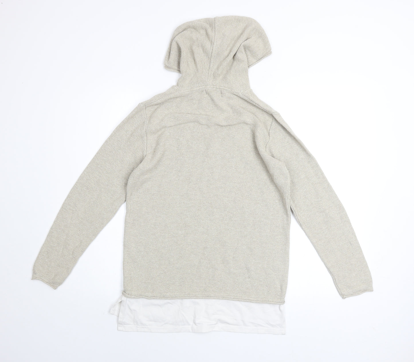 River Island Men Beige Knit Pullover Hoodie Size S Regular Fit