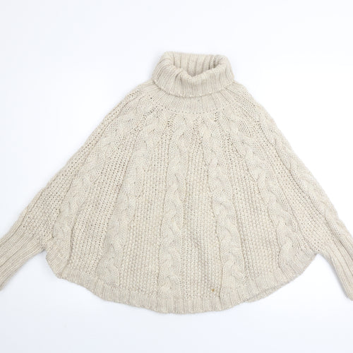 Next Girls Beige Cable Knit Cape Jumper 9-10 Years Acrylic Wool Blend