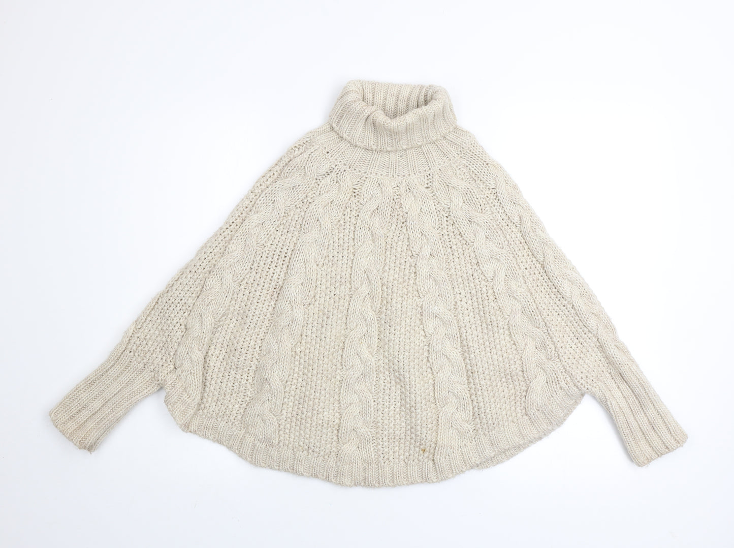 Next Girls Beige Cable Knit Cape Jumper 9-10 Years Acrylic Wool Blend