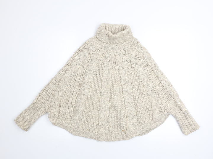 Next Girls Beige Cable Knit Cape Jumper 9-10 Years Acrylic Wool Blend