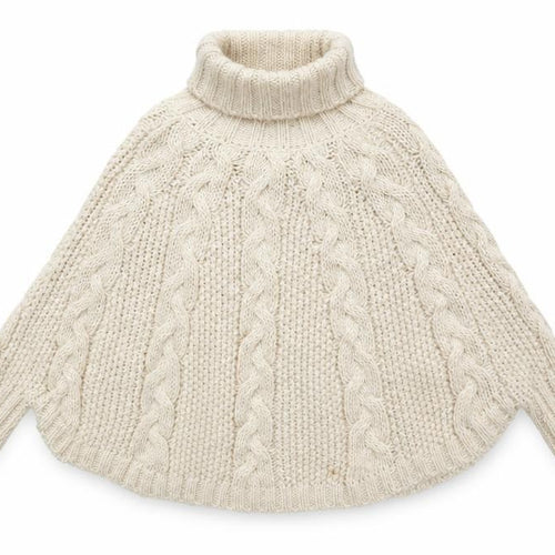 Next Girls Beige Cable Knit Cape Jumper 9-10 Years Acrylic Wool Blend