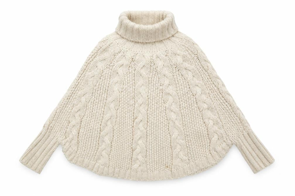 Next Girls Beige Cable Knit Cape Jumper 9-10 Years Acrylic Wool Blend