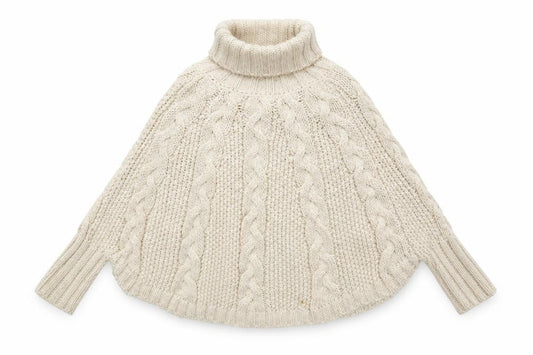 Front view of Next girls’ beige cable knit cape jumper 9-10 years acrylic wool blend