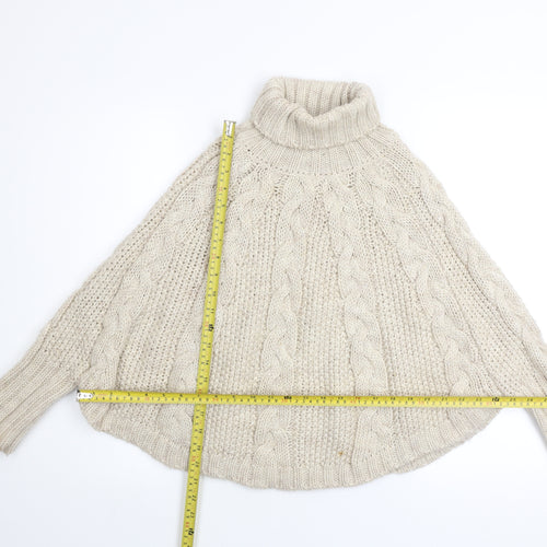 Next Girls Beige Cable Knit Cape Jumper 9-10 Years Acrylic Wool Blend
