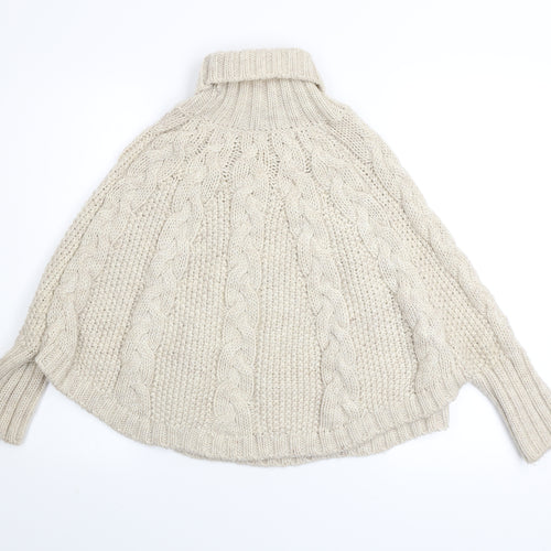 Next Girls Beige Cable Knit Cape Jumper 9-10 Years Acrylic Wool Blend