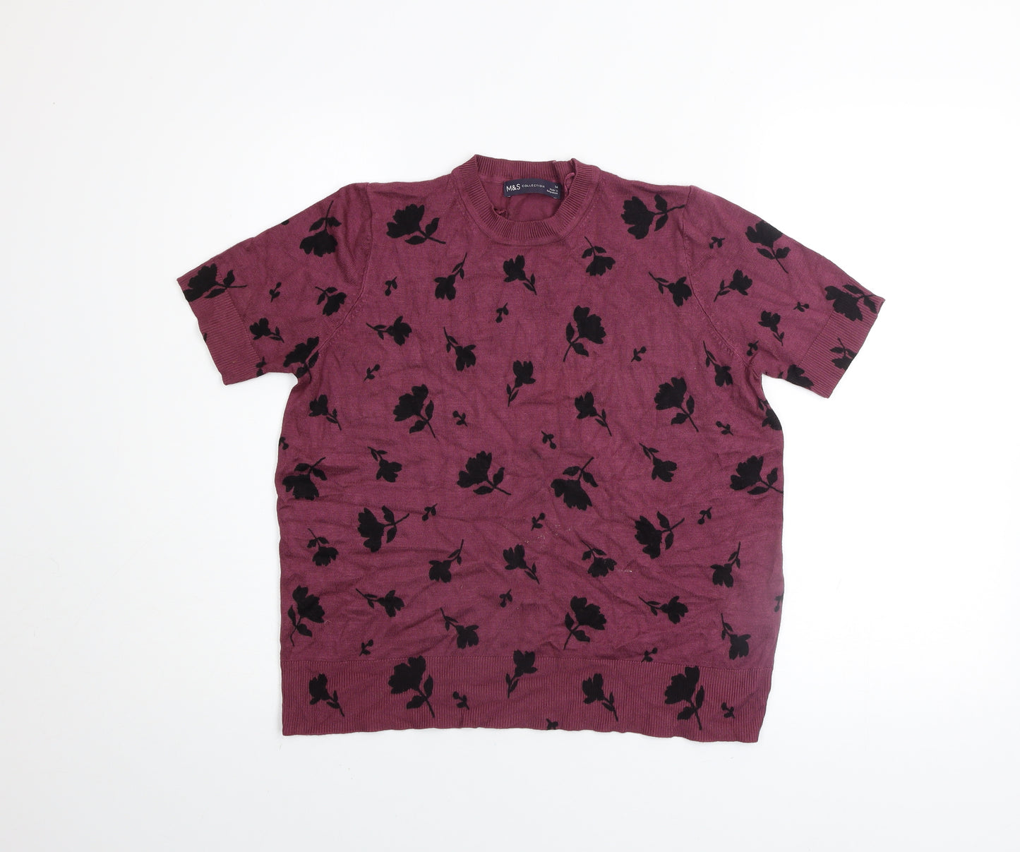 Marks and Spencer Women's Purple Floral Knit T-Shirt Size 14