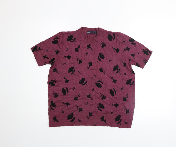 Marks and Spencer Women's Purple Floral Knit T-Shirt Size 14