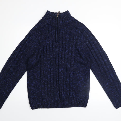 Matalan Men’s Blue 1/4 Zip High Neck Chunky Knit Jumper Size L