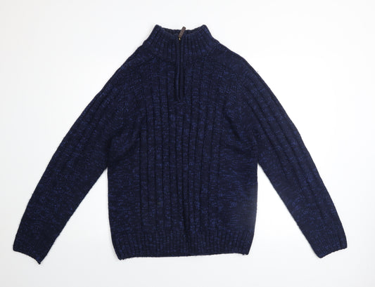 Matalan Men’s Blue 1/4 Zip High Neck Chunky Knit Jumper Size L