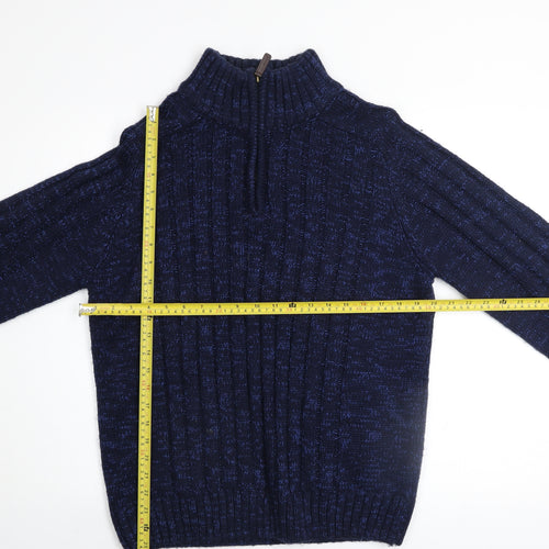 Matalan Men’s Blue 1/4 Zip High Neck Chunky Knit Jumper Size L