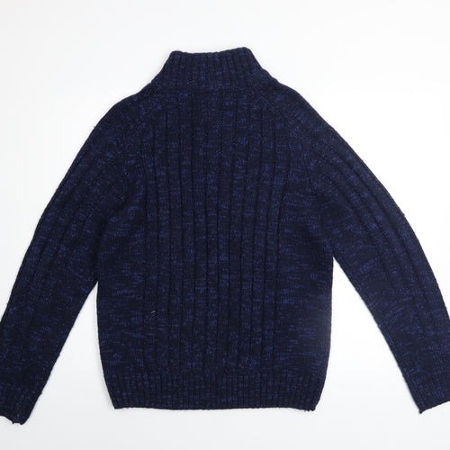 Matalan Men’s Blue 1/4 Zip High Neck Chunky Knit Jumper Size L