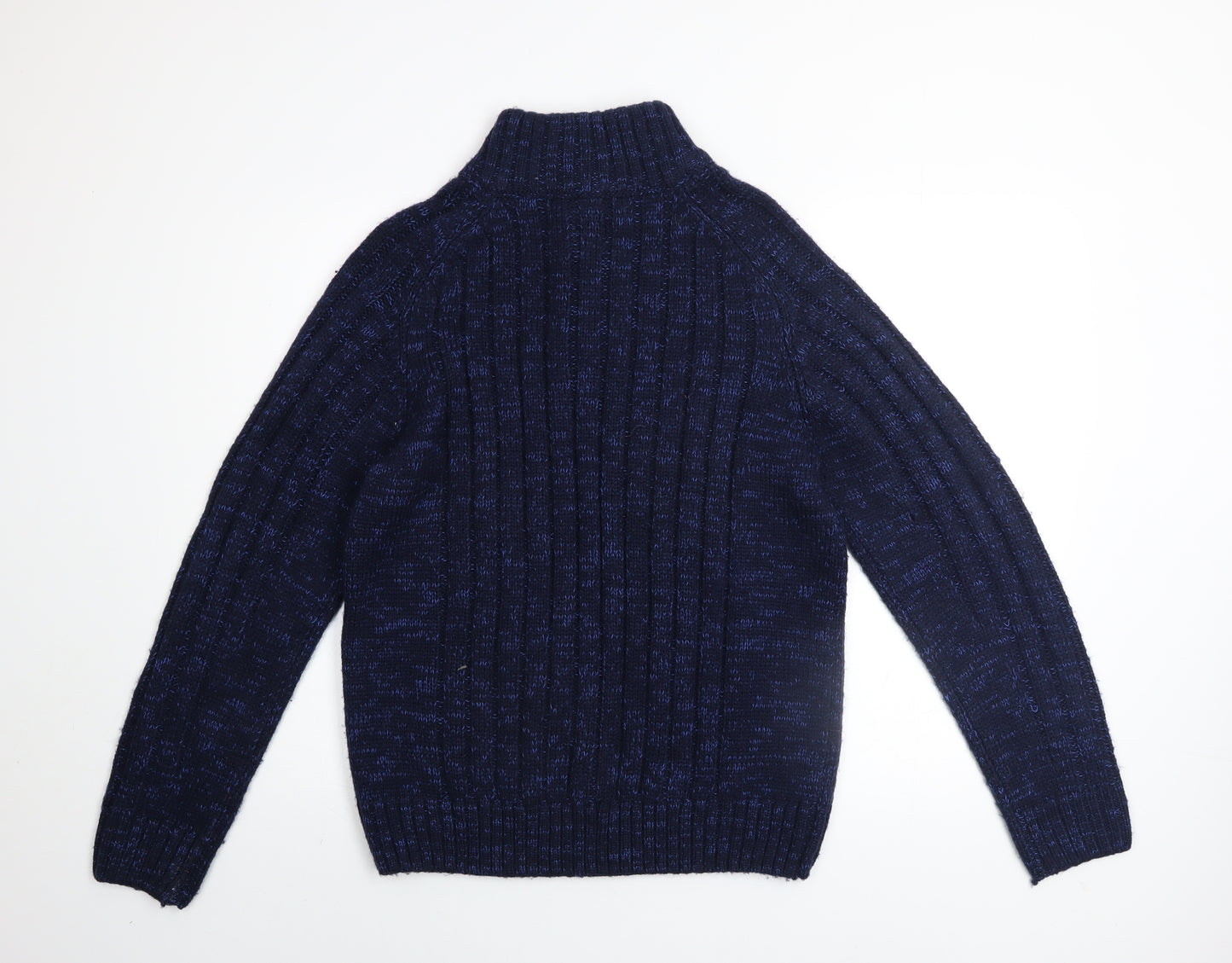 Matalan Men’s Blue 1/4 Zip High Neck Chunky Knit Jumper Size L