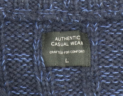 Matalan Men’s Blue 1/4 Zip High Neck Chunky Knit Jumper Size L