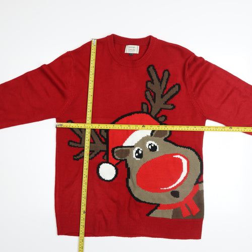 George Men's Red Reindeer Christmas Pullover Jumper Size M