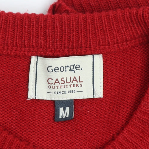 George Men's Red Reindeer Christmas Pullover Jumper Size M