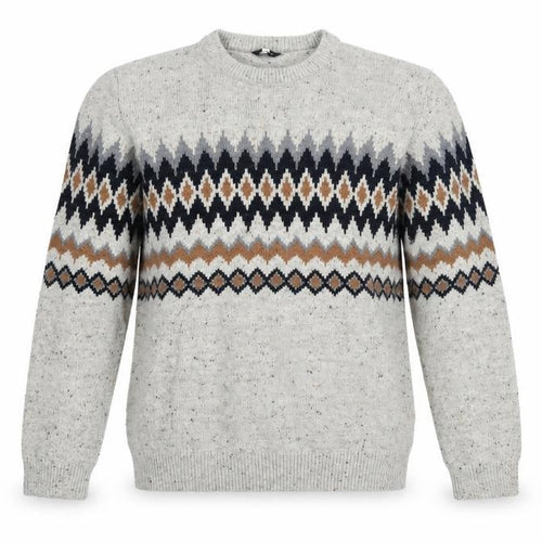 Next Men Beige Fair Isle Knit Jumper L Crew Neck Cotton Blend