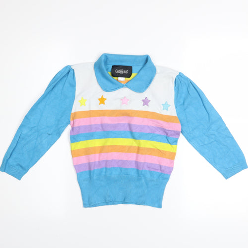 Collectif Women’s Multicoloured Collared Rainbow Stripe Jumper Size 8