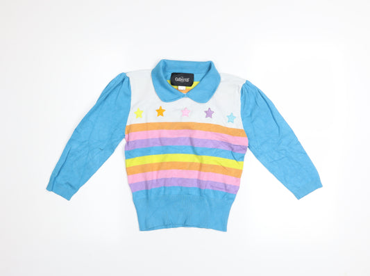 Collectif Women’s Multicoloured Collared Rainbow Stripe Jumper Size 8