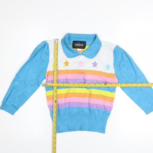 Collectif Women’s Multicoloured Collared Rainbow Stripe Jumper Size 8
