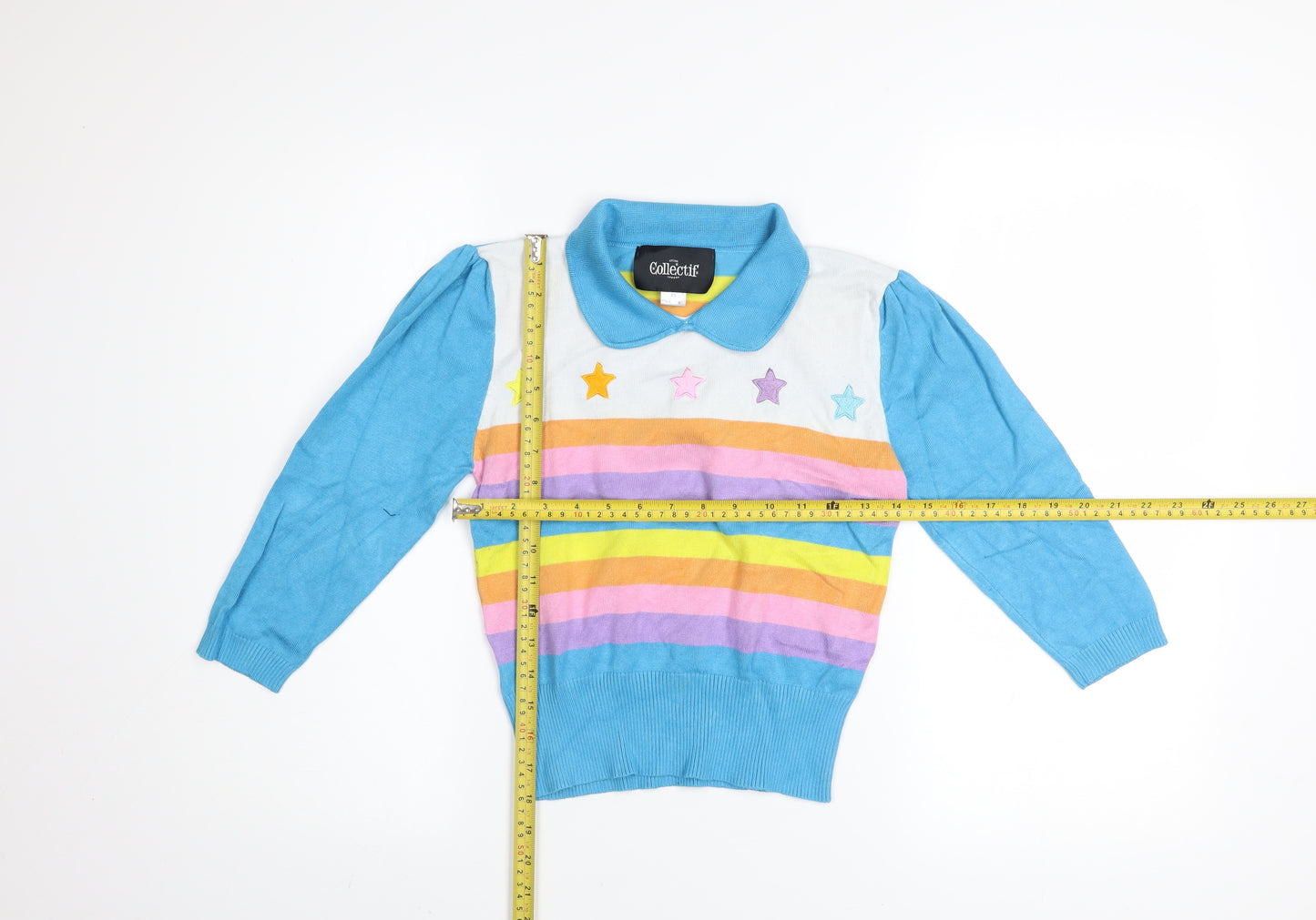 Collectif Women’s Multicoloured Collared Rainbow Stripe Jumper Size 8