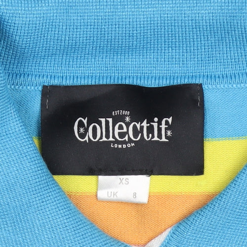Collectif Women’s Multicoloured Collared Rainbow Stripe Jumper Size 8
