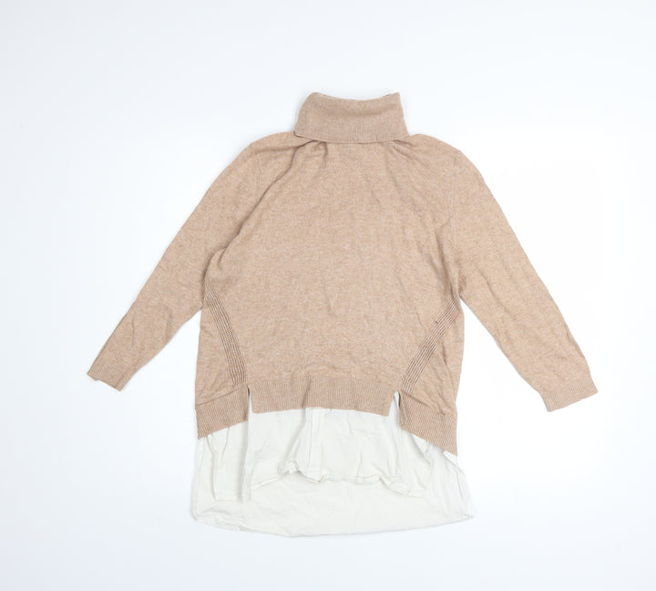 Miss Selfridge Women’s Beige Roll Neck Long Sleeve Tunic Jumper Size 10