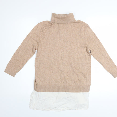 Miss Selfridge Women’s Beige Roll Neck Long Sleeve Tunic Jumper Size 10