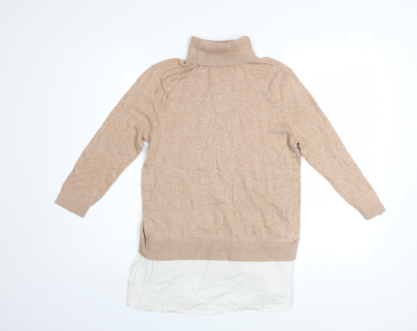 Miss Selfridge Women’s Beige Roll Neck Long Sleeve Tunic Jumper Size 10