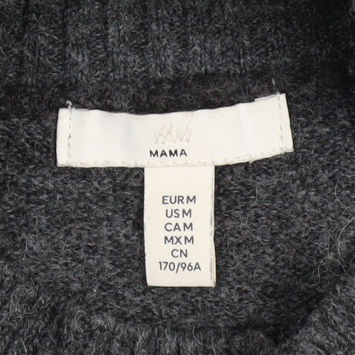 H&M Mama Women's Grey Mock Neck Long Sleeve Jumper Size 12 Wool Blend