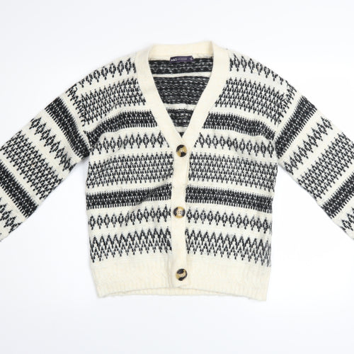 Marks and Spencer Womens Black White Fair Isle Cardigan XS
