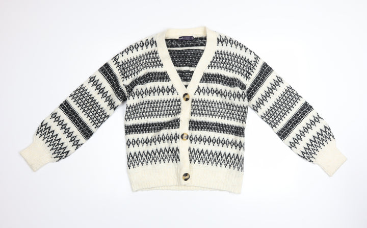 Marks and Spencer Womens Black White Fair Isle Cardigan XS