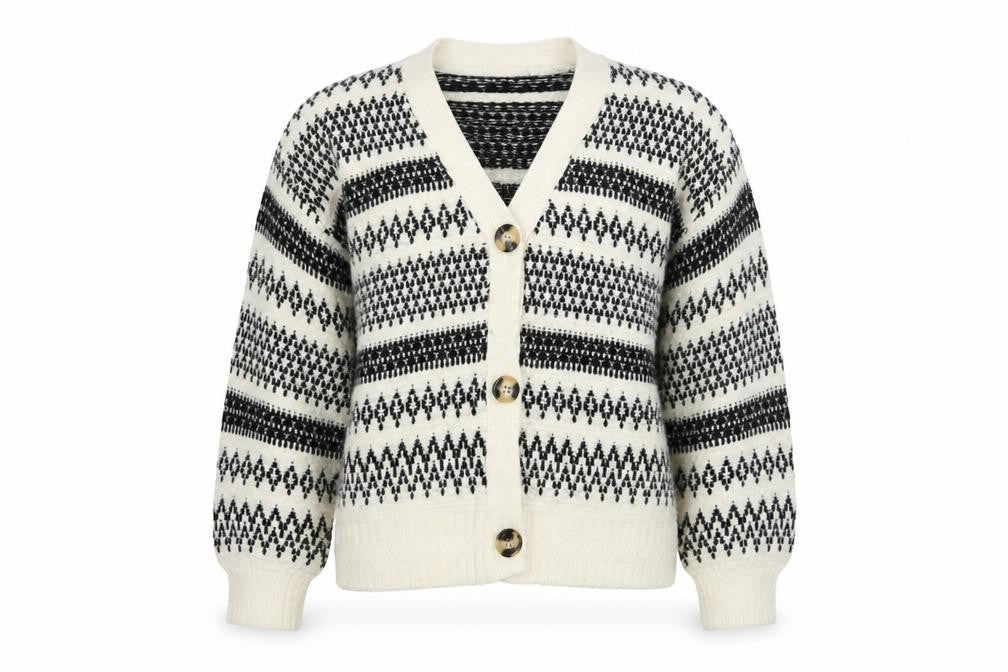 Marks and Spencer Womens Black White Fair Isle Cardigan XS