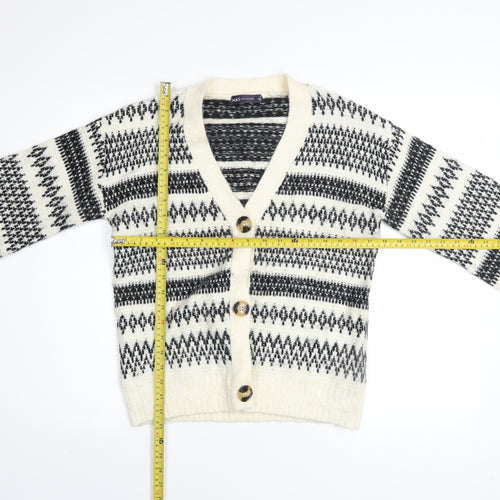 Marks and Spencer Womens Black White Fair Isle Cardigan XS