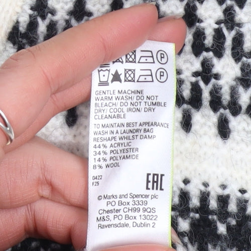 Marks and Spencer Womens Black White Fair Isle Cardigan XS