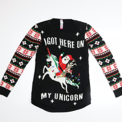 No Boundaries Girls Black Christmas Unicorn Long Sleeve Sweater Dress 11-13 Years