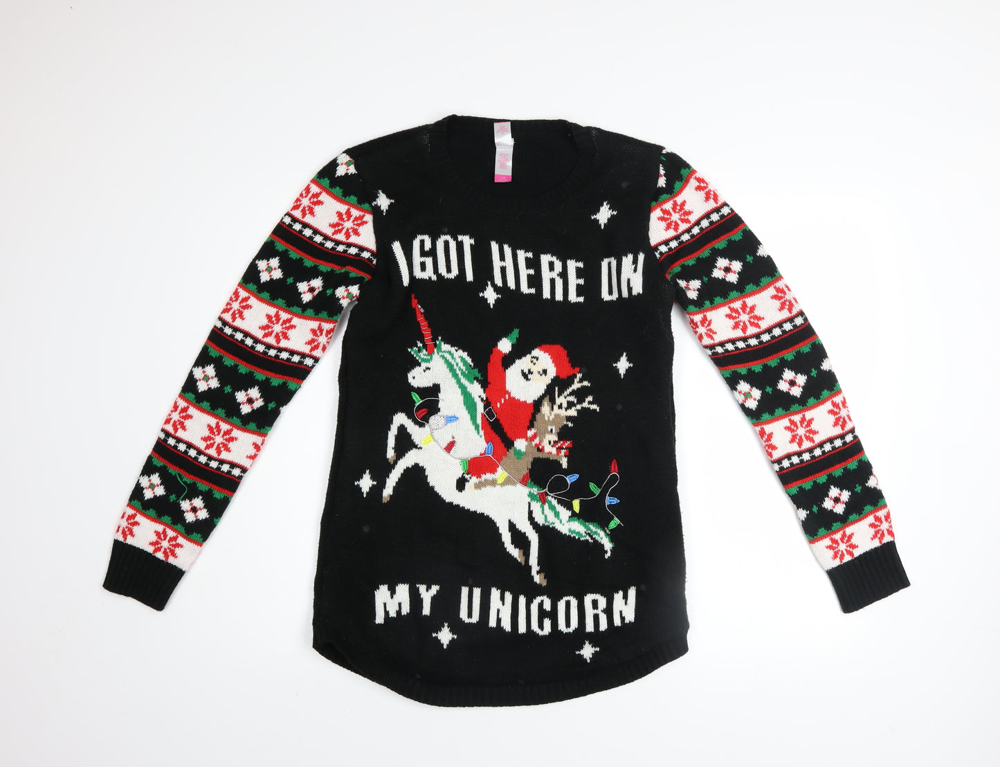 No Boundaries Girls Black Christmas Unicorn Long Sleeve Sweater Dress 11-13 Years