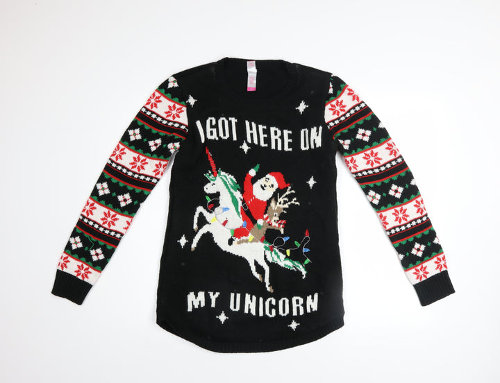 No Boundaries Girls Black Christmas Unicorn Long Sleeve Sweater Dress 11-13 Years