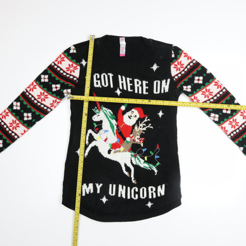 No Boundaries Girls Black Christmas Unicorn Long Sleeve Sweater Dress 11-13 Years