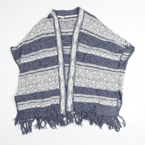 FatFace Women Blue Open-Knit Striped Cotton Cape M