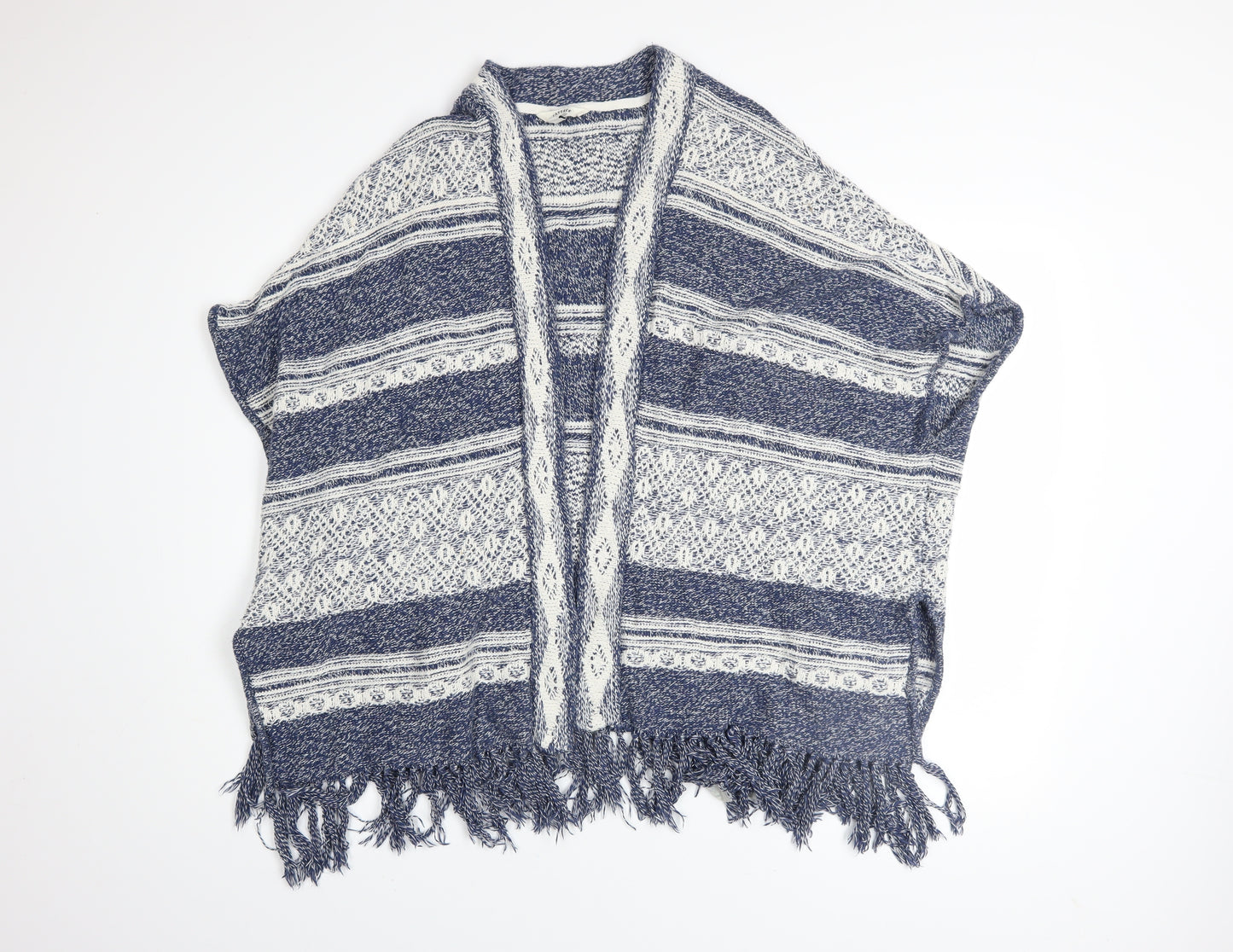 FatFace Women Blue Open-Knit Striped Cotton Cape M