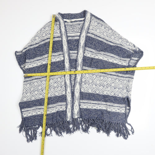 FatFace Women Blue Open-Knit Striped Cotton Cape M