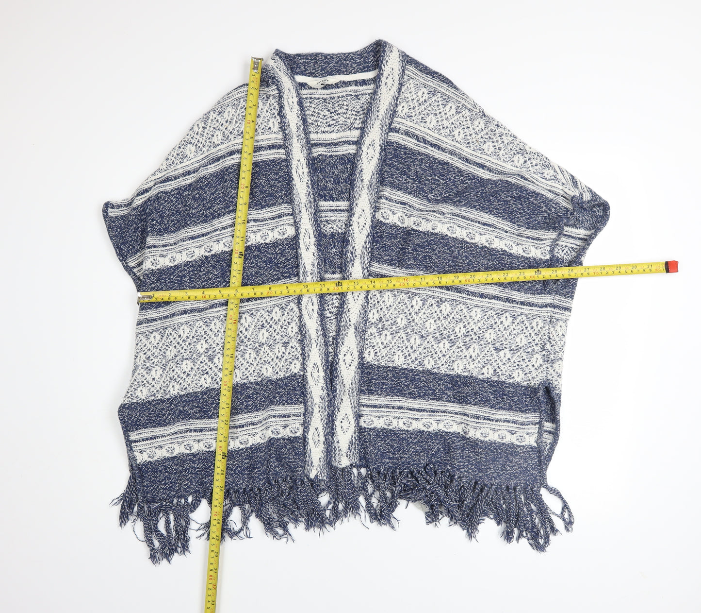 FatFace Women Blue Open-Knit Striped Cotton Cape M