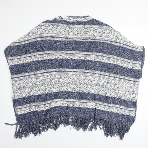 FatFace Women Blue Open-Knit Striped Cotton Cape M