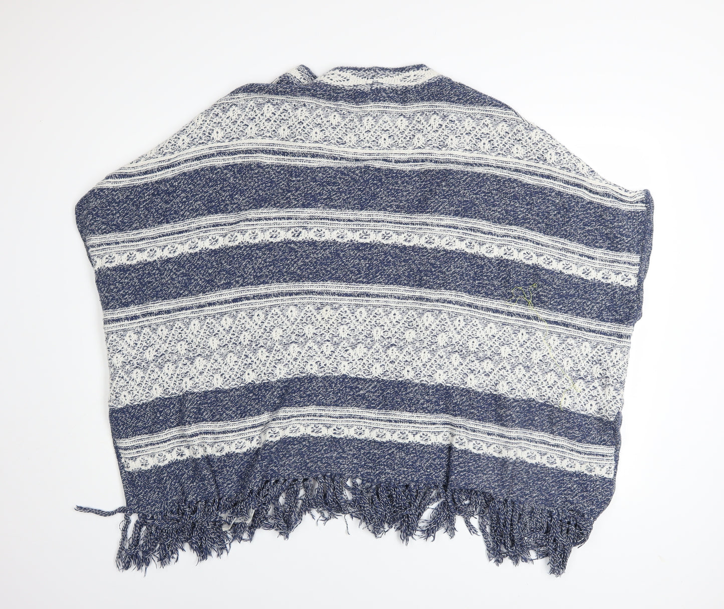 FatFace Women Blue Open-Knit Striped Cotton Cape M