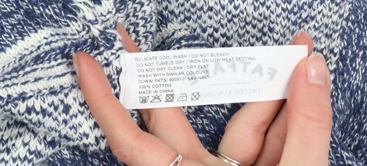 FatFace Women Blue Open-Knit Striped Cotton Cape M