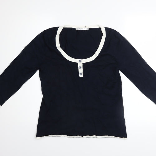 M&Co Women’s Blue Henley 3/4 Sleeve Jumper Size L