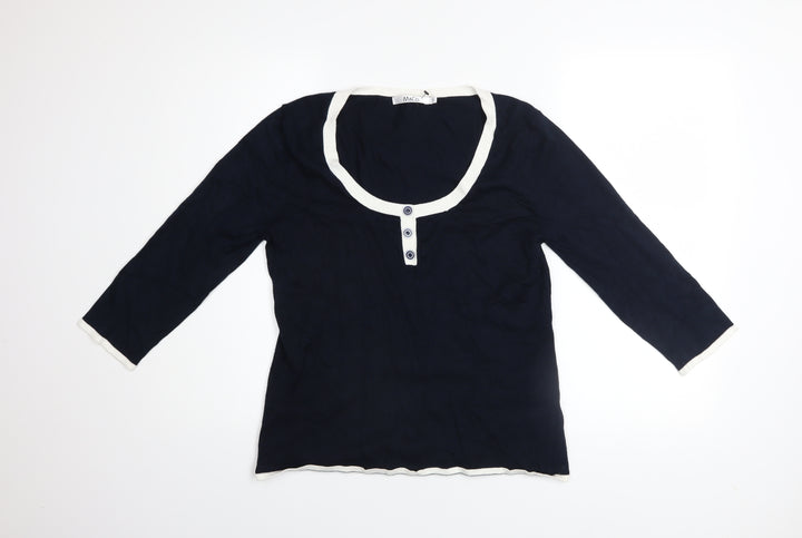 M&Co Women’s Blue Henley 3/4 Sleeve Jumper Size L