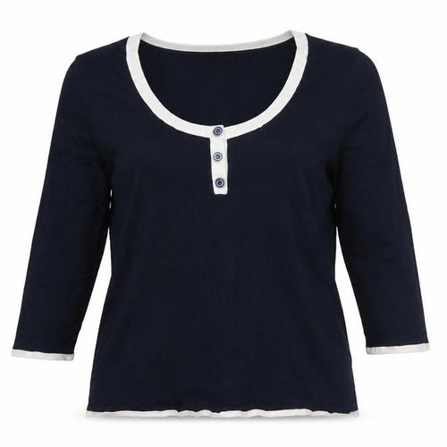 M&Co Women’s Blue Henley 3/4 Sleeve Jumper Size L
