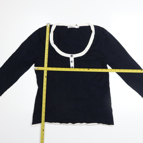 M&Co Women’s Blue Henley 3/4 Sleeve Jumper Size L